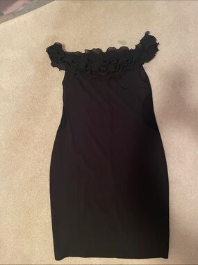 Ruffled Shoulder Black Ruffle Neck Sheath Dress